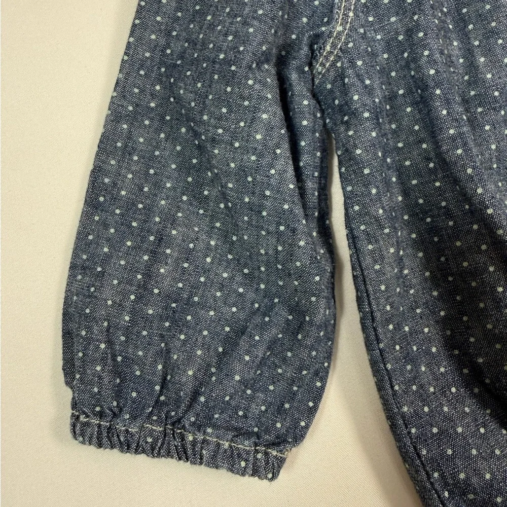 BABY GAP Chambray Polka Dot Romper Button Front Long Sleeve Bodysuit‎ Size 3-6M